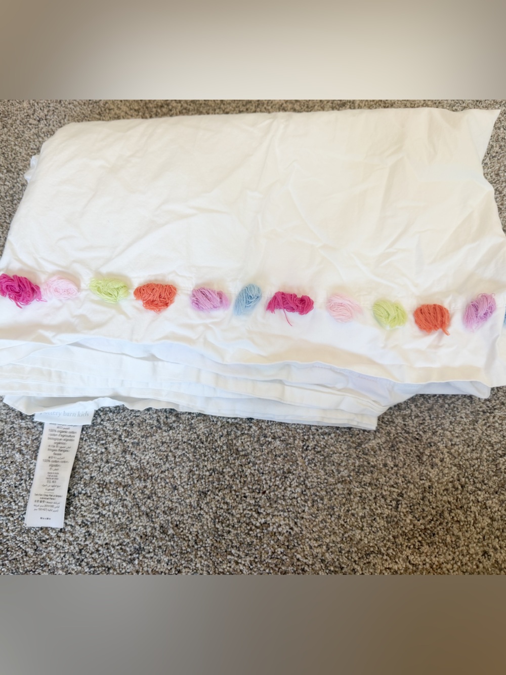 Pottery Barn Kids White Tassel Twin flat sheet & pillow case- organic cotton